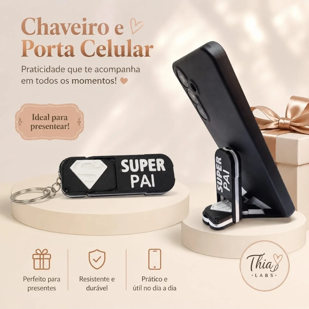 Chaveiro e Porta Celular Super Pai