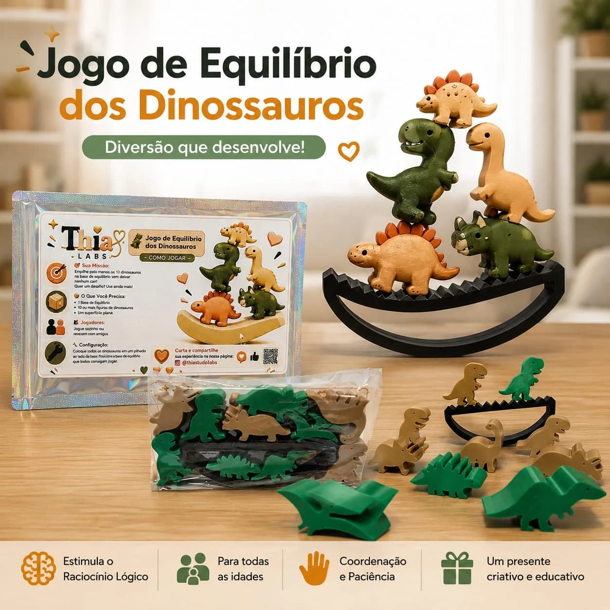 🦕 JOGO DE EQUILÍBRIO DINOSSAURO – BRINQUEDO EDUCATIVO INFANTIL